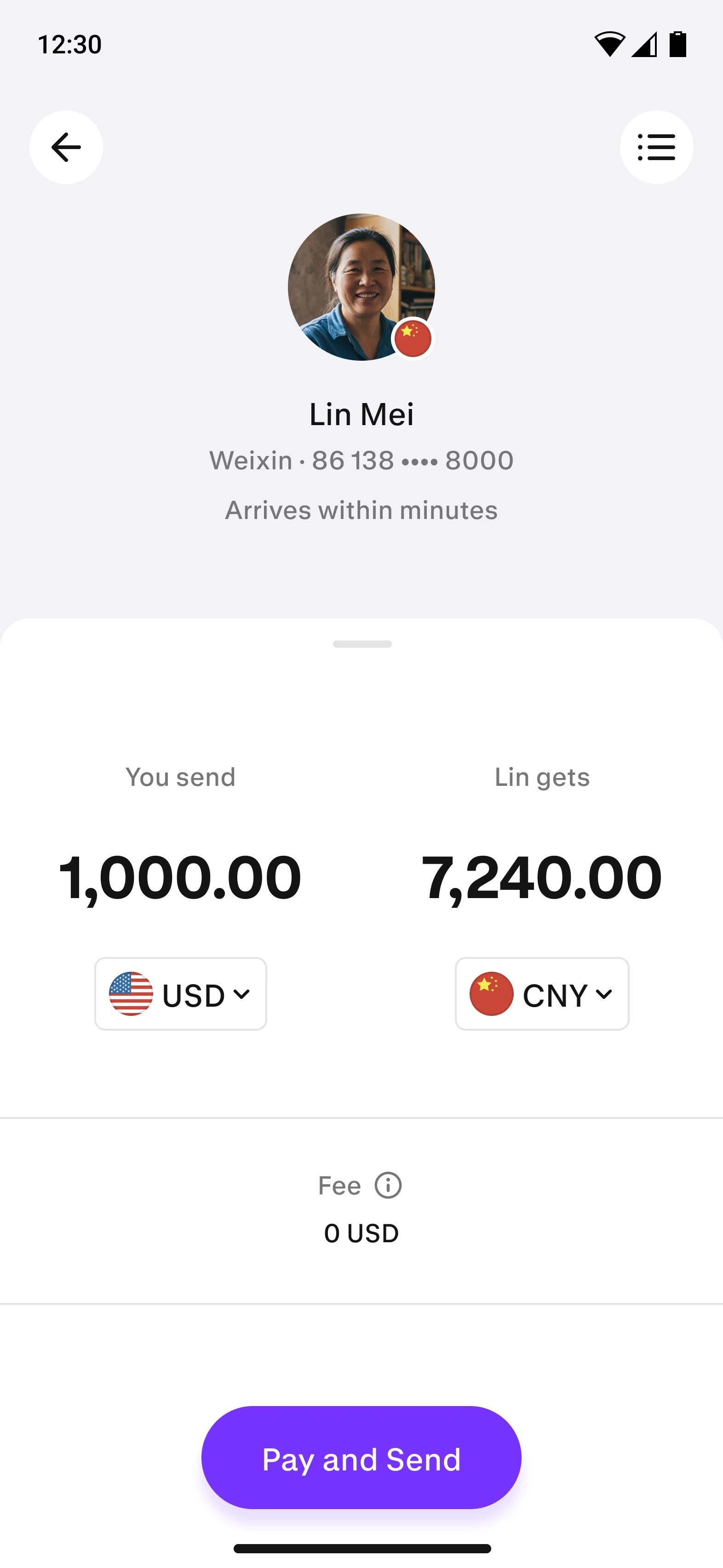 Paysend transfer to China on a phone
