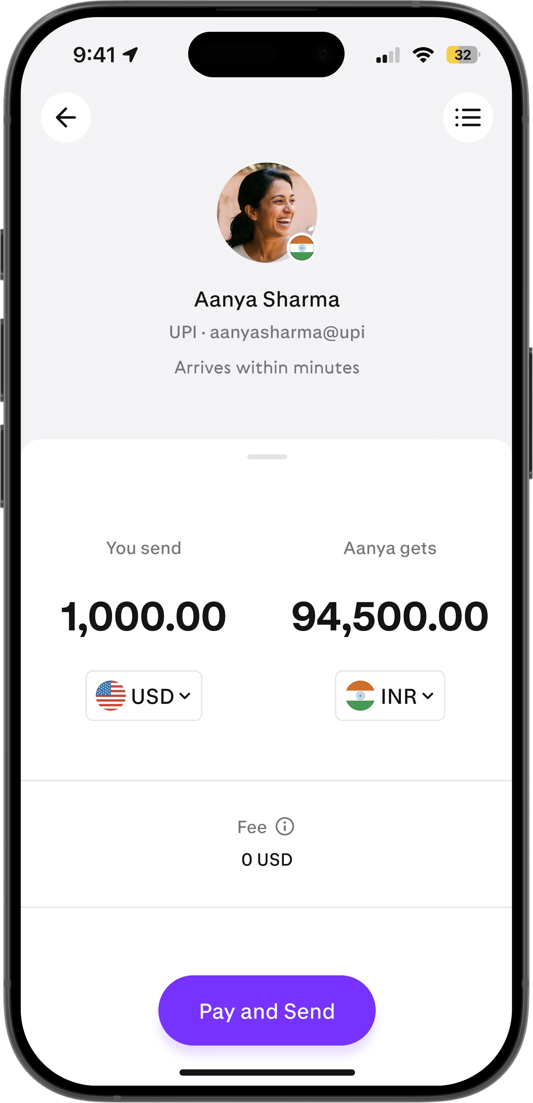 Paysend transfer to India on a phone