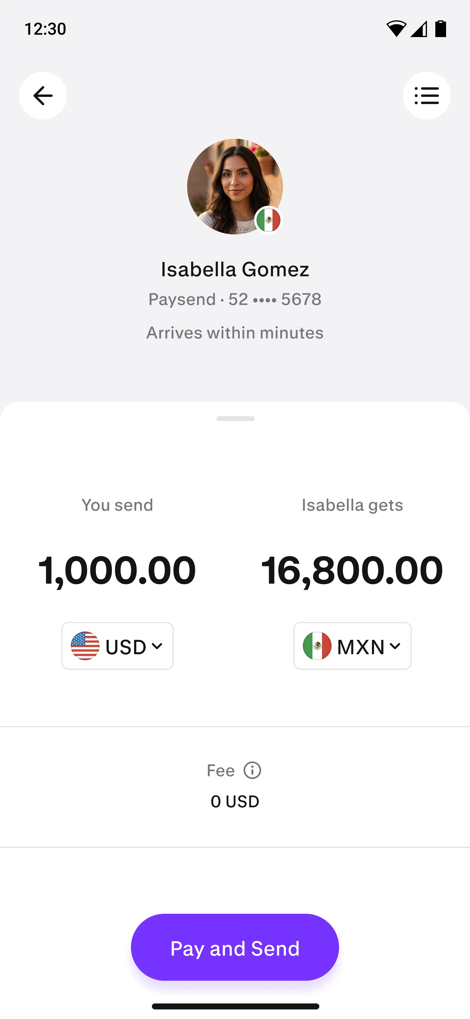 Paysend transfer to Mexico on a phone