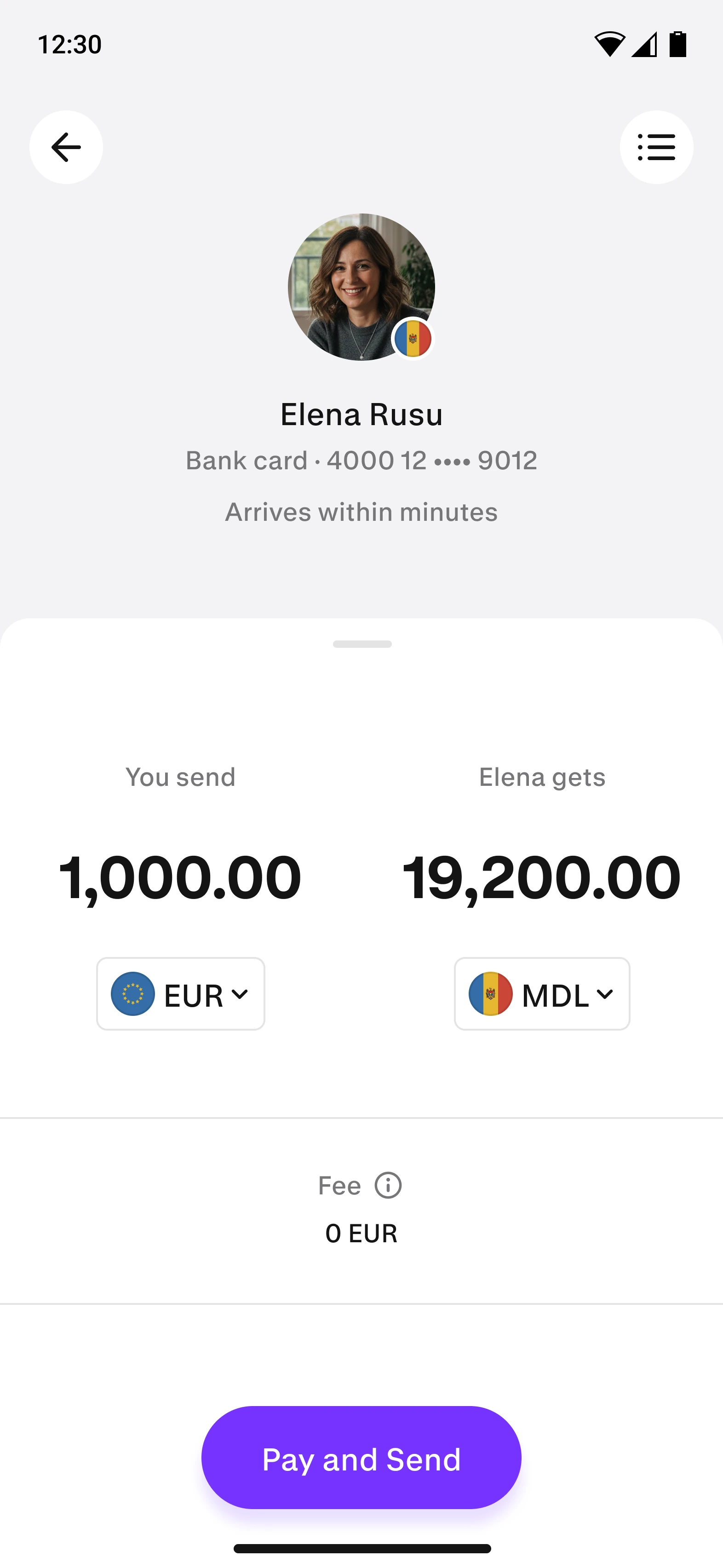 Paysend transfer to Moldova on a phone