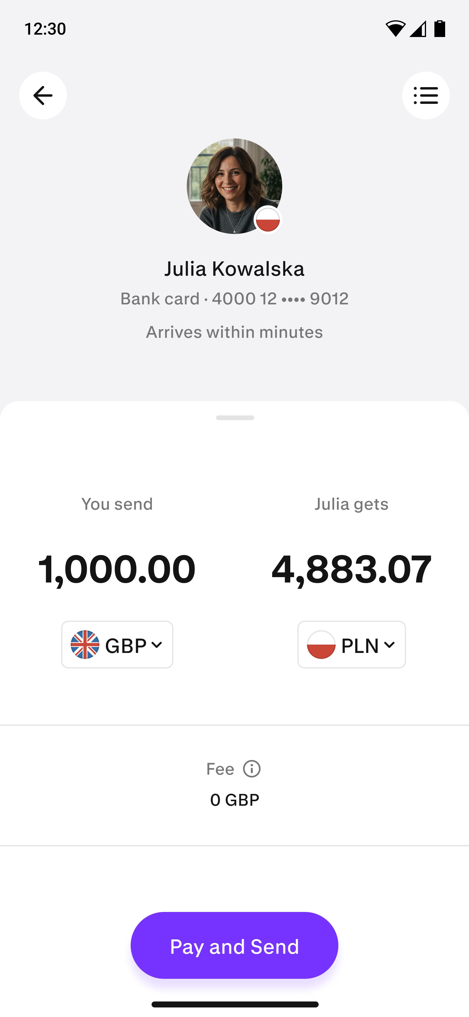 Paysend transfer to Poland on a phone