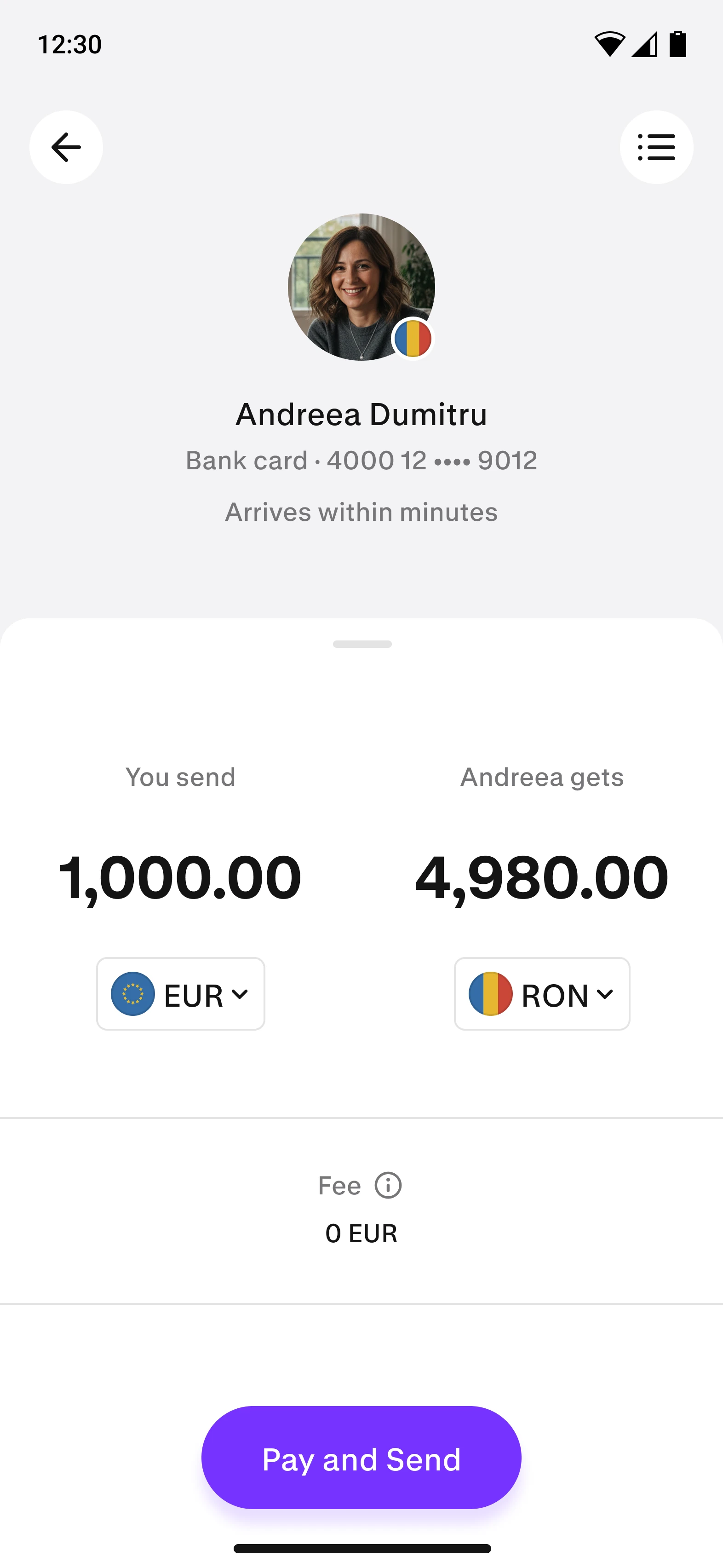 Paysend transfer to Romania on a phone